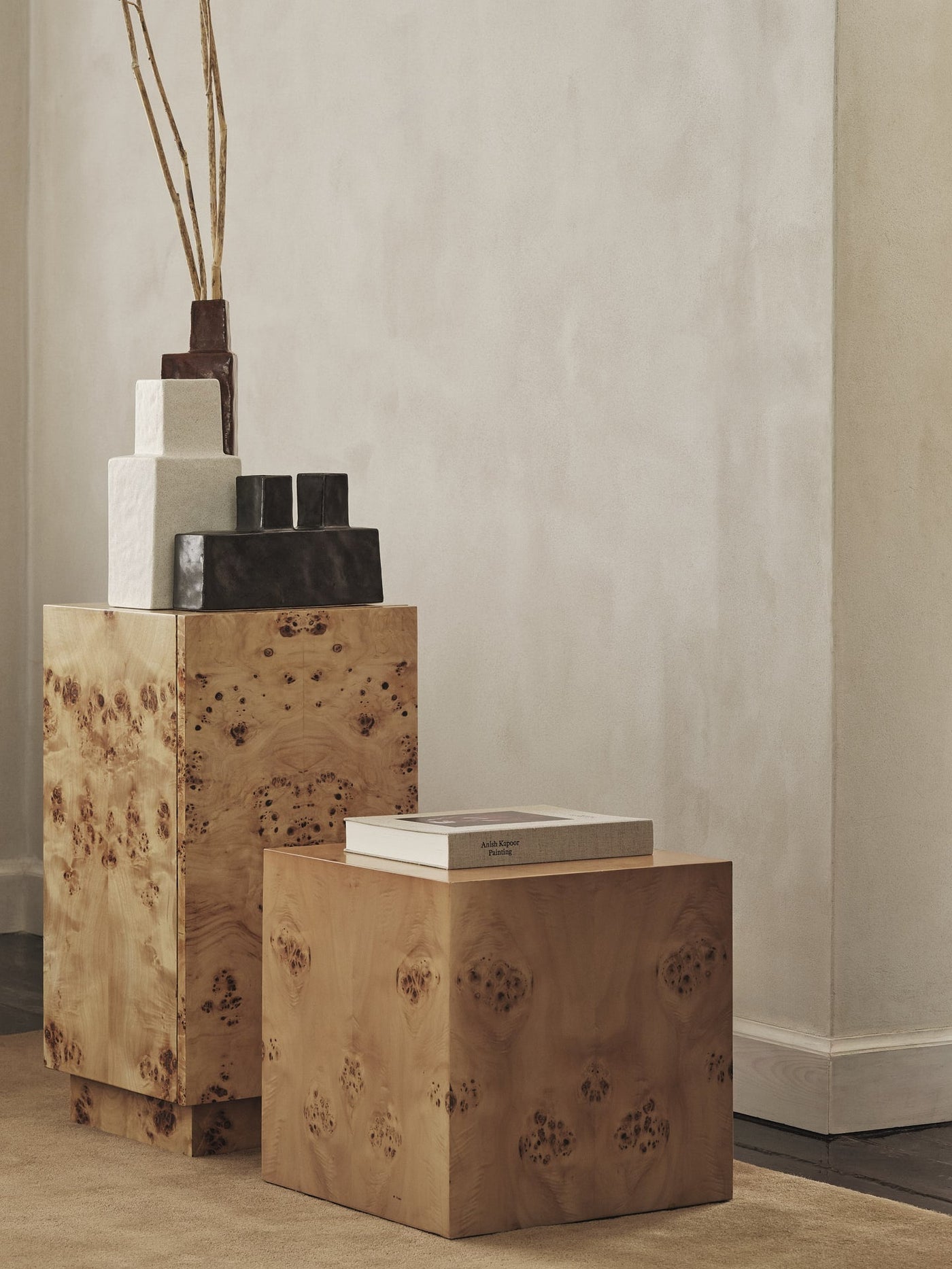 Ferm LIVING Burl Cube Side Table lifestyle with Burl Side Table