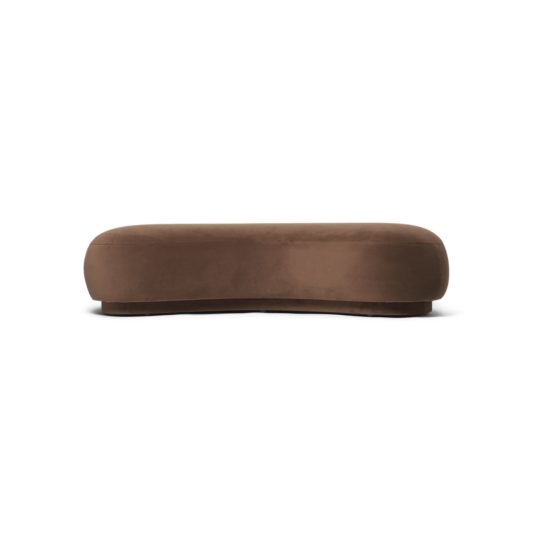 Ferm LIVING Rico Longer Ottoman front view #colour_soft-brown-rich-velvet