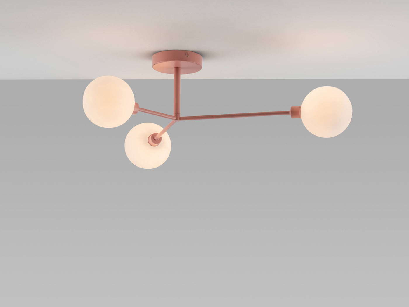 3 light flush ceiling light by houseof. product shot lights on  #colour_pink