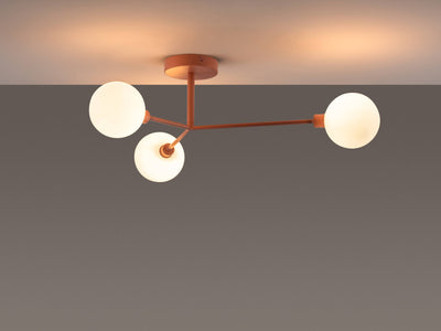 3 light flush ceiling light by houseof. product shot lights on dimmed #colour_pink