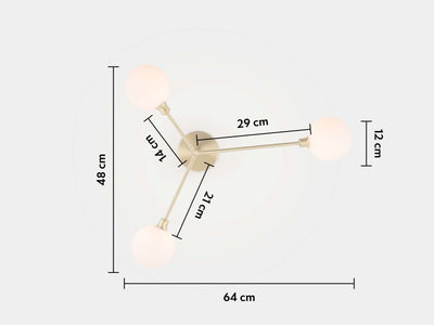 3 light flush ceiling light by houseof. product shot spec dimension #colour_brass