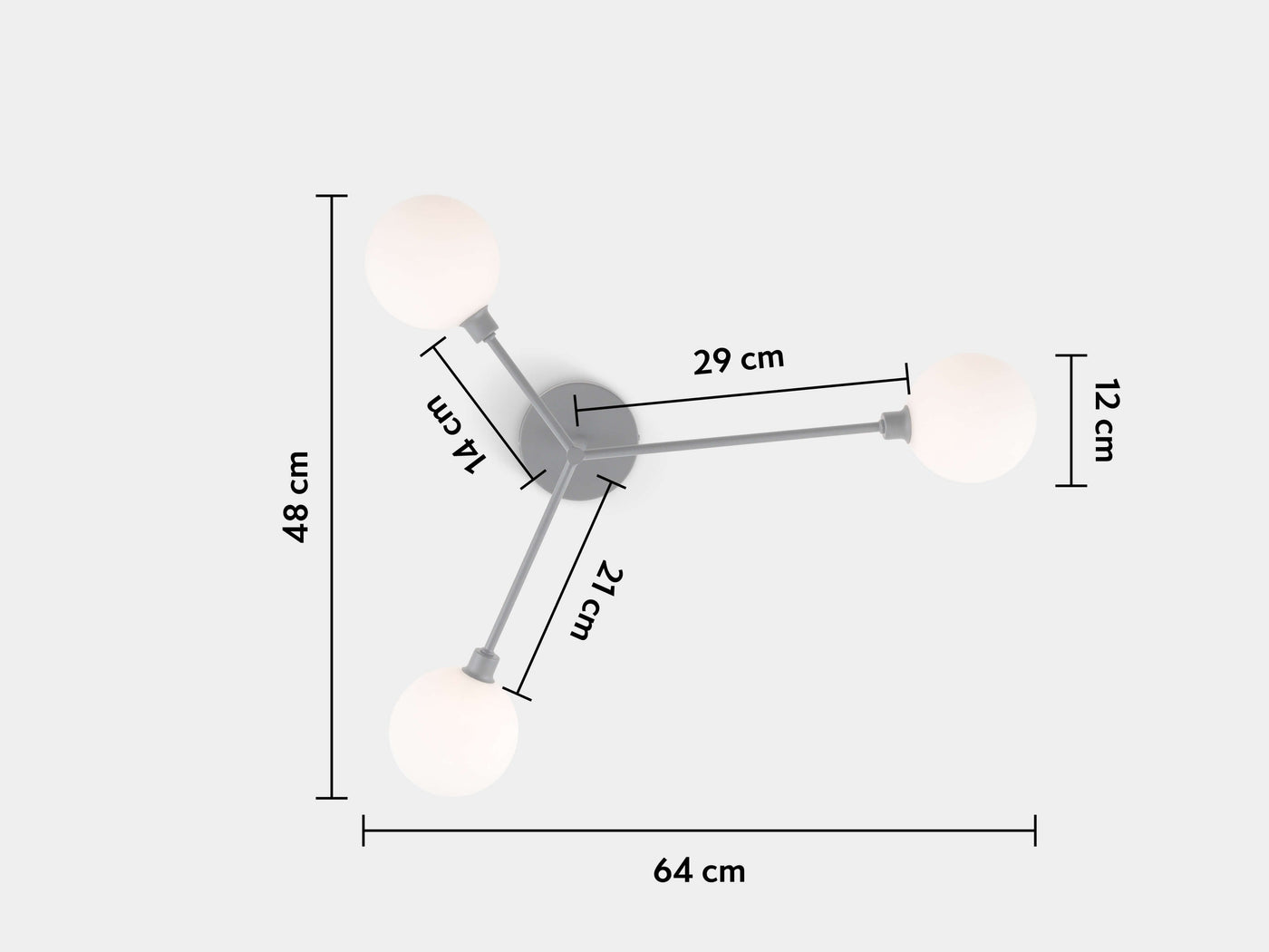 3 light flush ceiling light by houseof. spec dimensions #colour_charcoal-grey