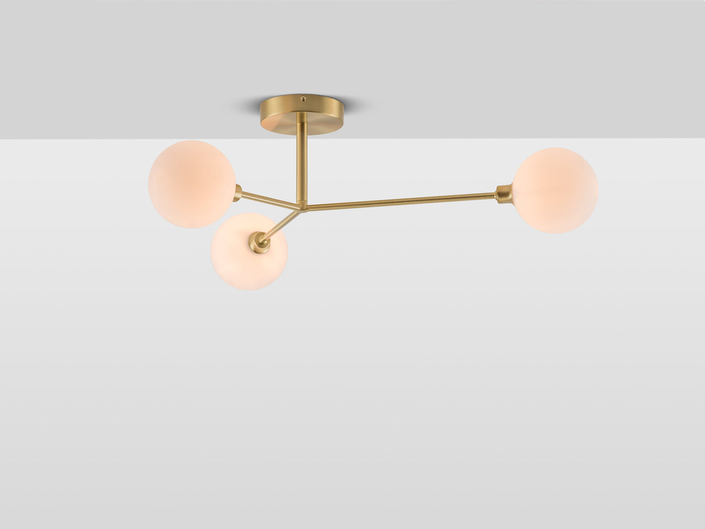 3 light flush ceiling light by houseof. product shot lights on #colour_brass