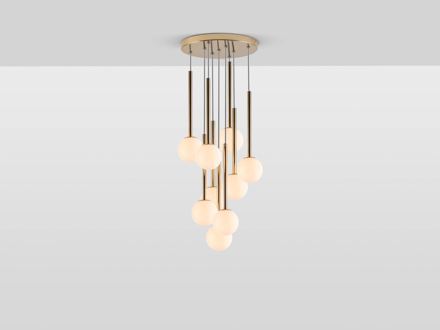 Cluster Ceiling Pendant by Houseof avaialble at someday designs.  Product shot shorter adjustment lights on  #colour_brass